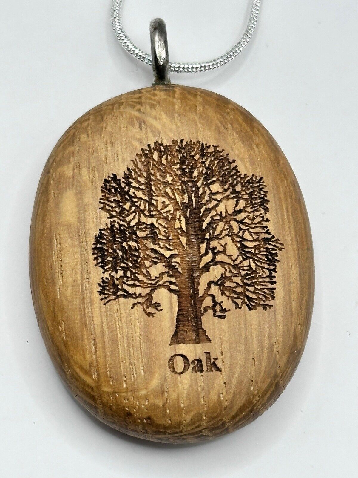 Vintage Carved Oak Tree Pendant On Sterling Silver Chain