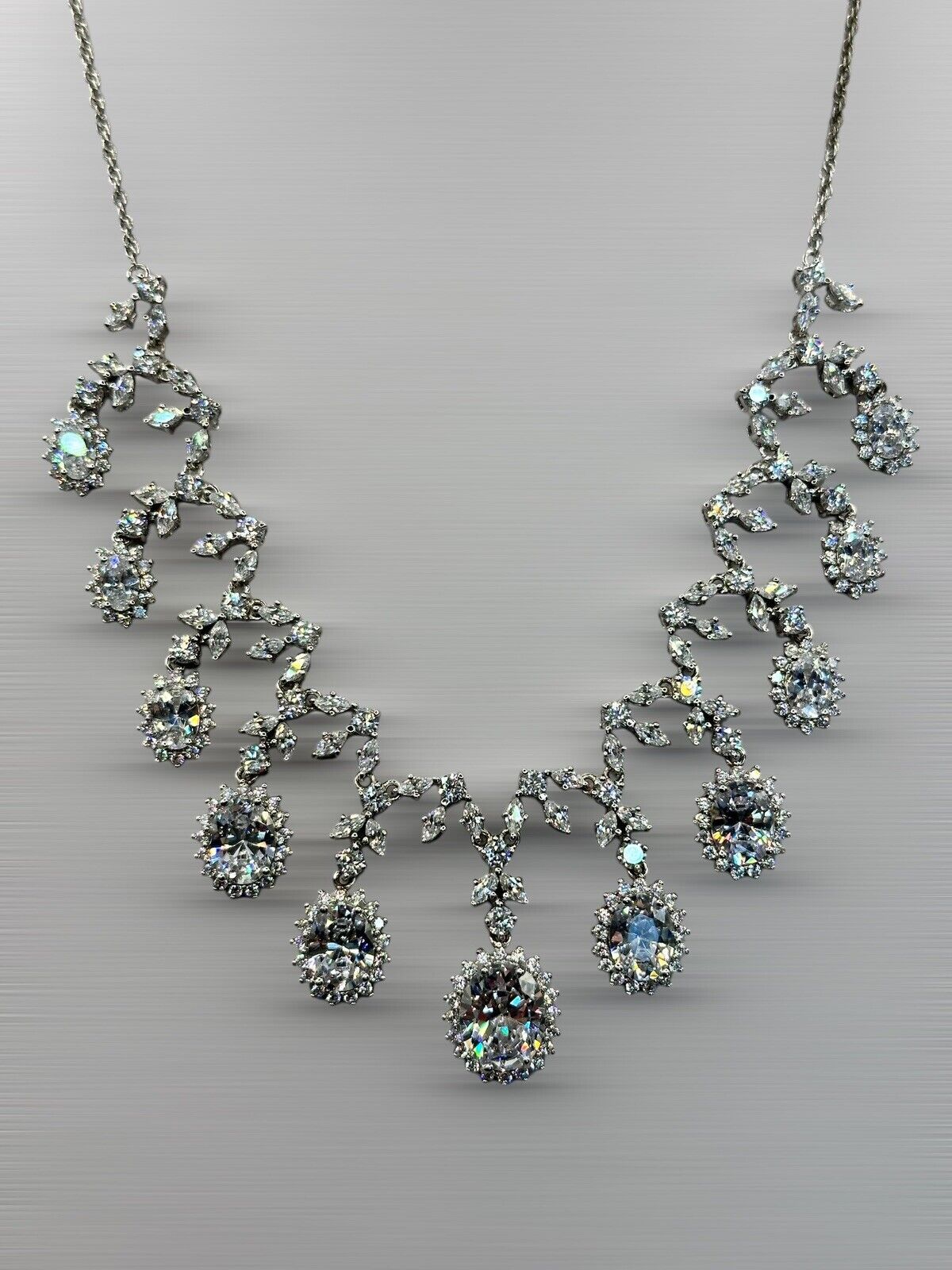 Vintage 1980s Rhodium Plated Necklace Made With Swarovski Crystals