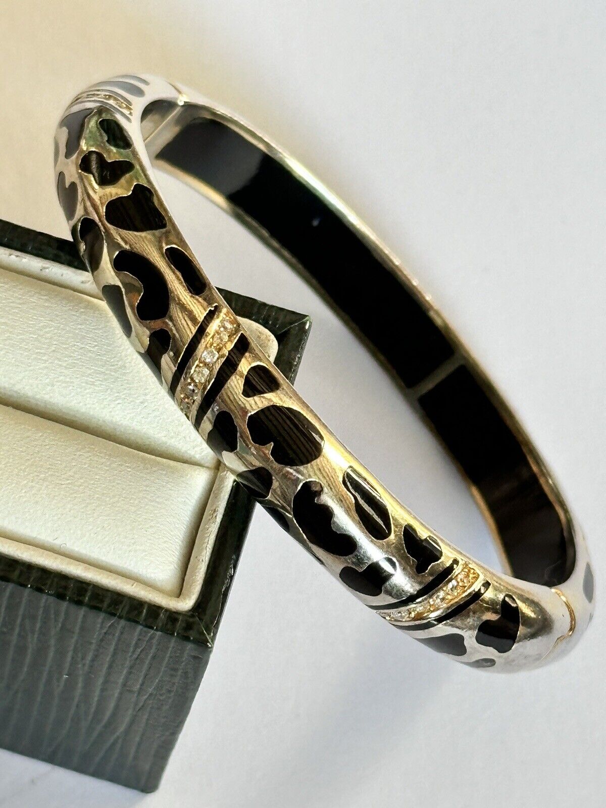 Designer Andrew Hamilton Crawford Gold Wash Black Enamel Diamanté Hinged Bangle