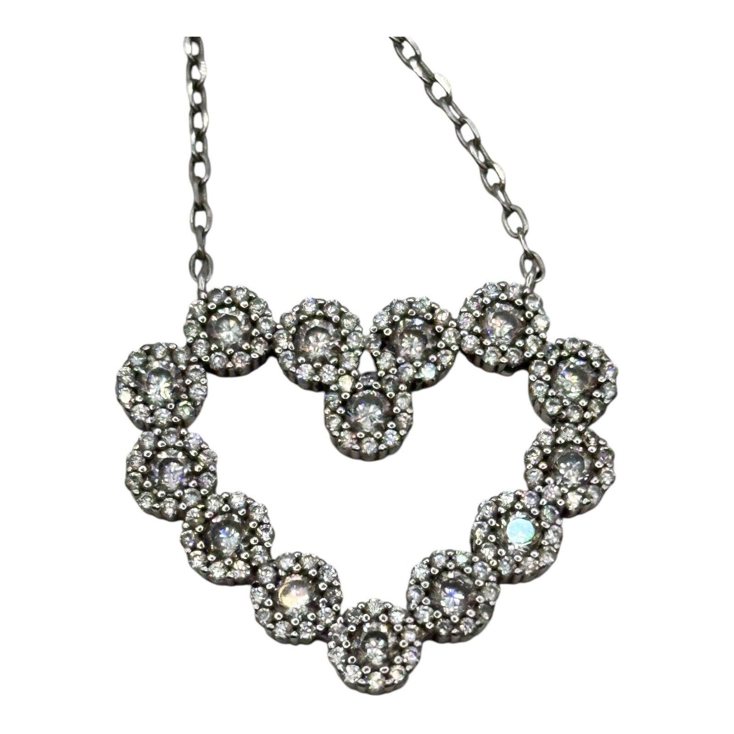 Vintage Sterling Silver 925 Heart Diamanté Necklace