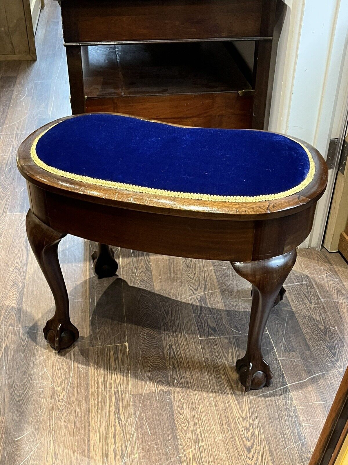 Antique Stool With New Upholstery. Perfect Dressing Table / Piano Stool.