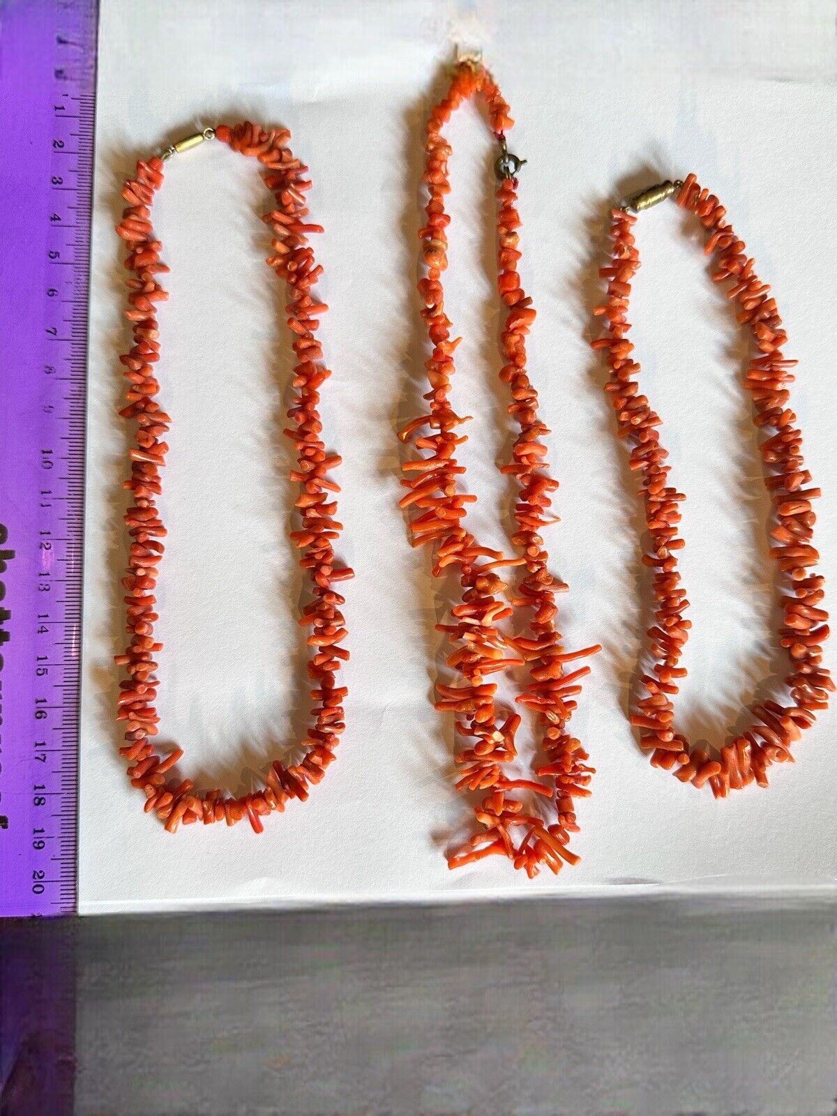 3 Vintage Red Coral Branch Necklaces