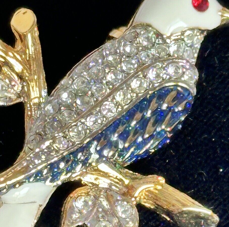 Vintage Gold Plated Enamel Bird Brooch