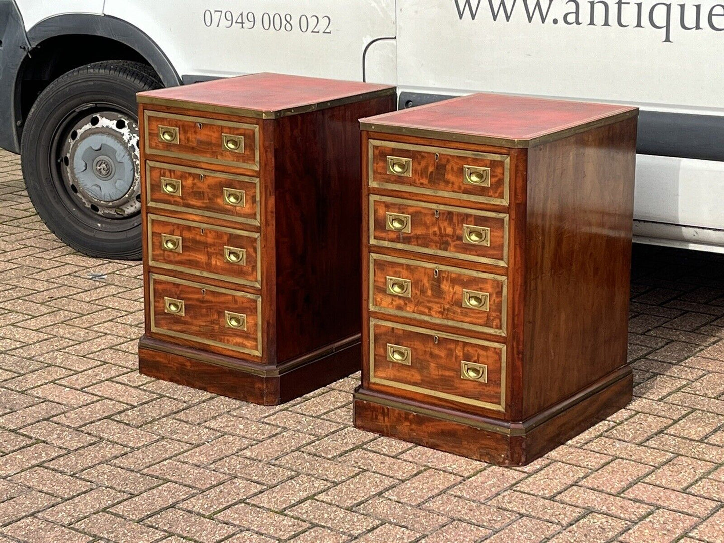 Antique Pair Of Bedside Drawers. Mahogany With Brass Bound Decoration