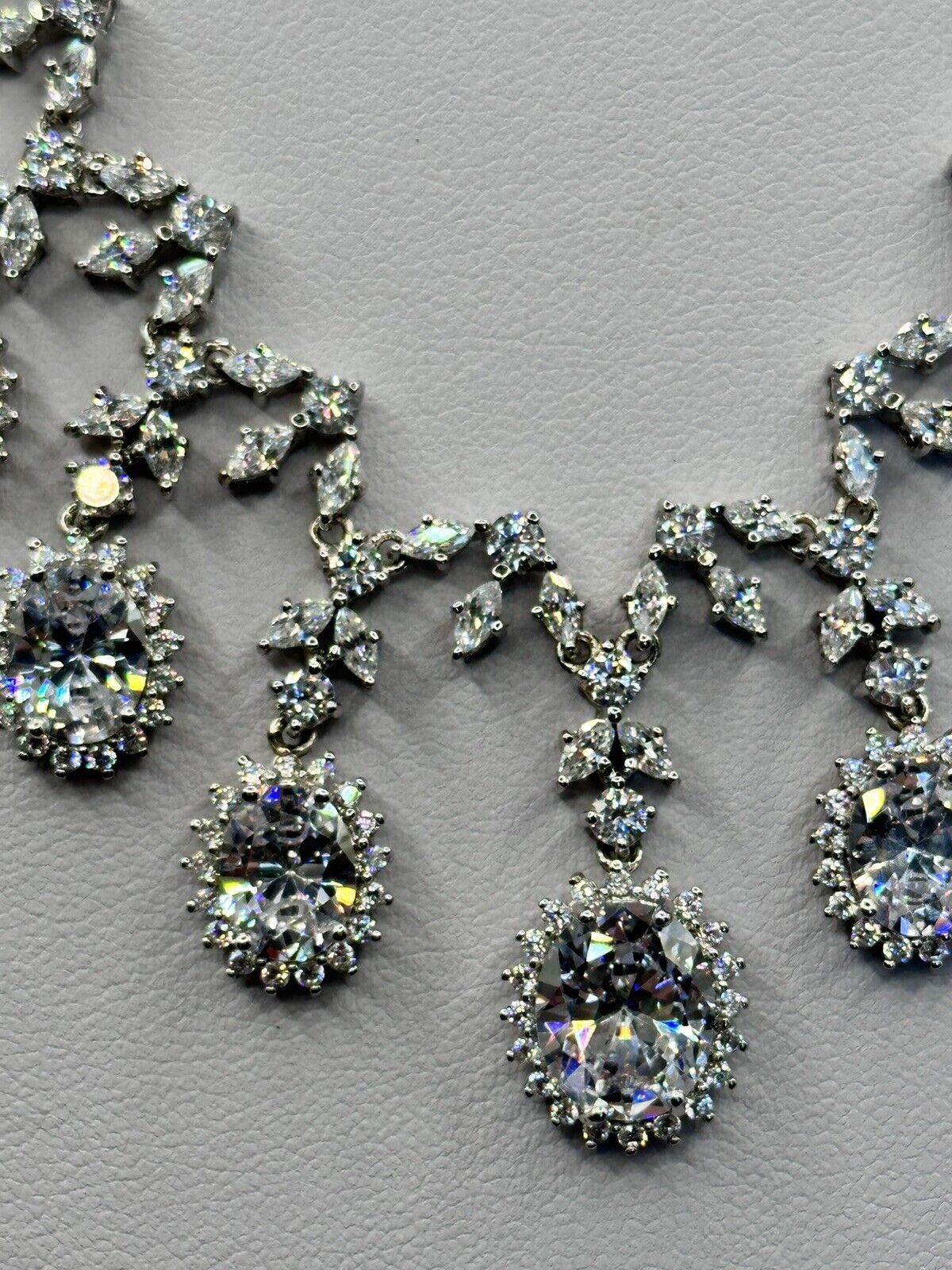 Vintage 1980s Rhodium Plated Necklace Made With Swarovski Crystals