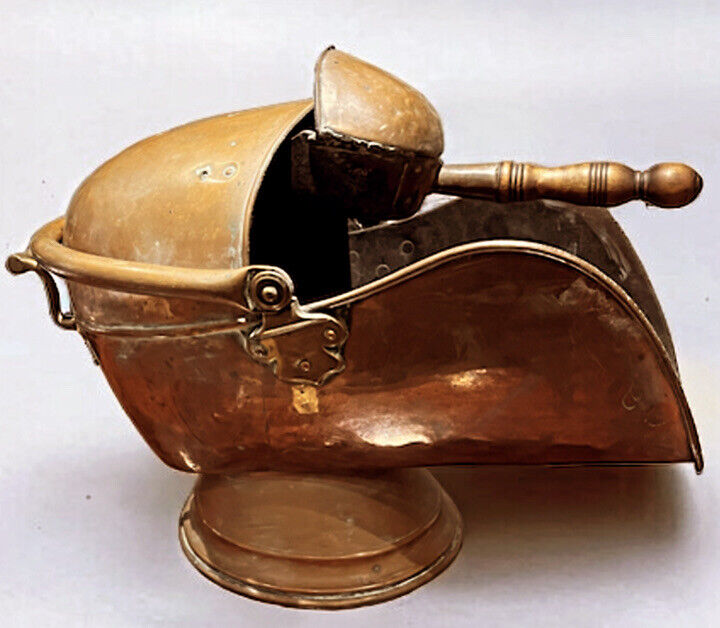 Large Victorian Copper Coal Bucket With Shovel