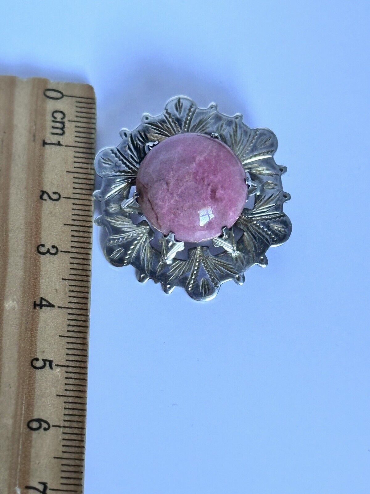 Vintage Silver 925 Pink Agate Brooch