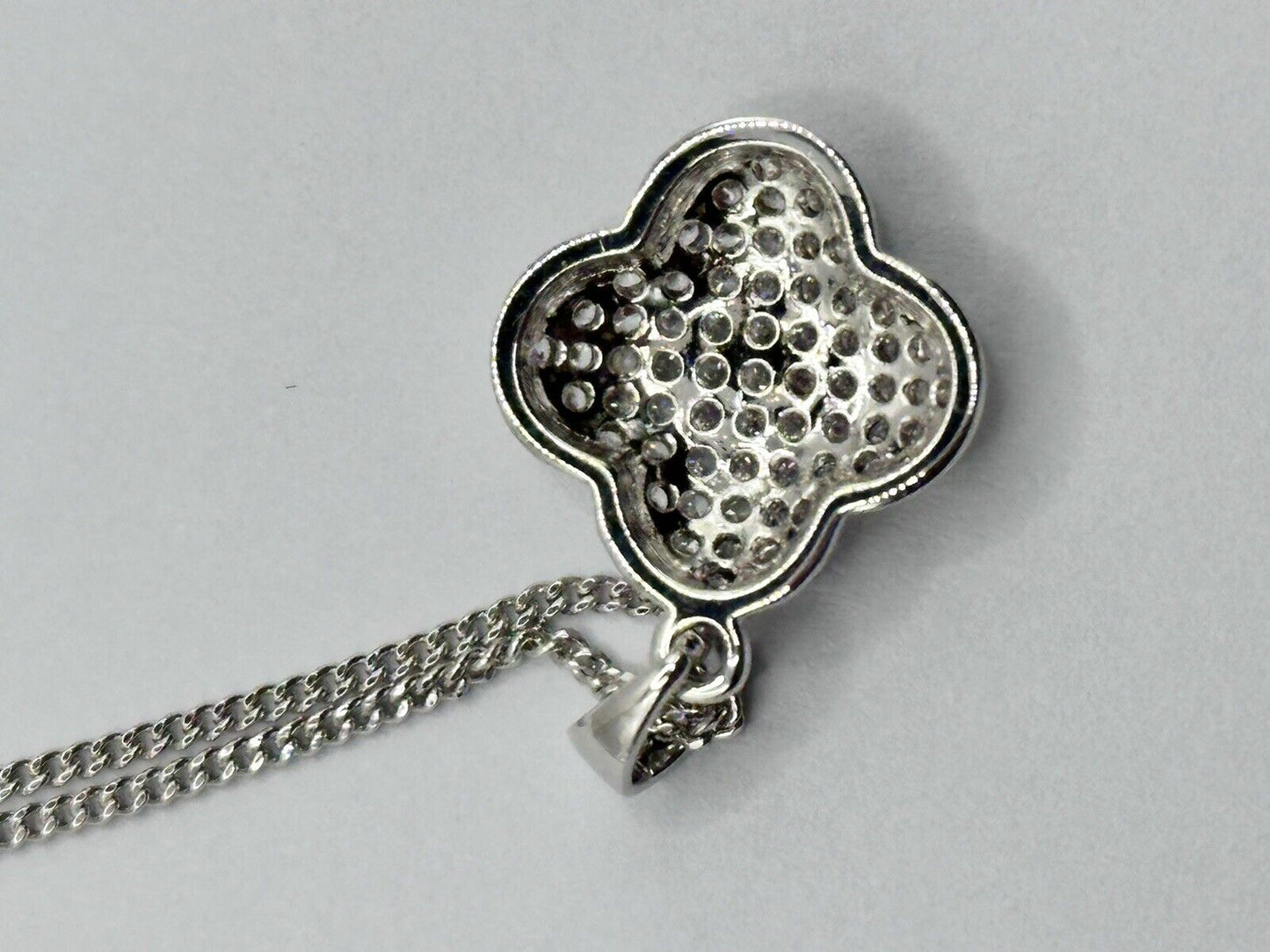Rhodium Plated Clover Necklace Made With Clear Swarovski Crystals New Old Stock