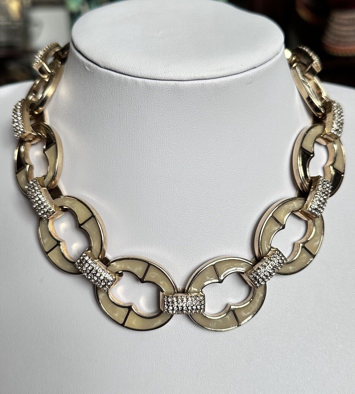 Vintage Gold Plated Enamel Statement Chainlink Necklace