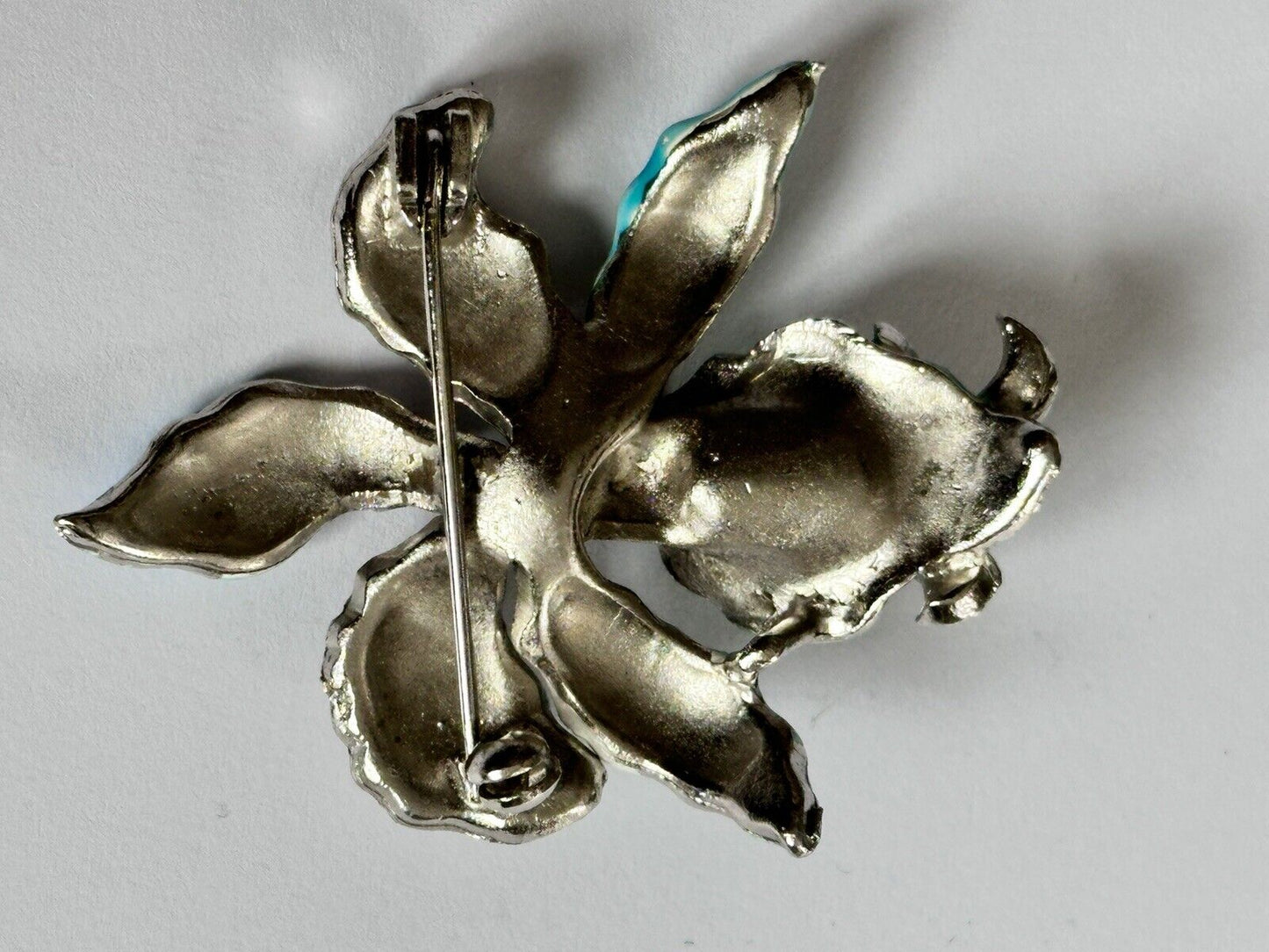Vintage Turquoise Enamel Marcasite Flower Brooch