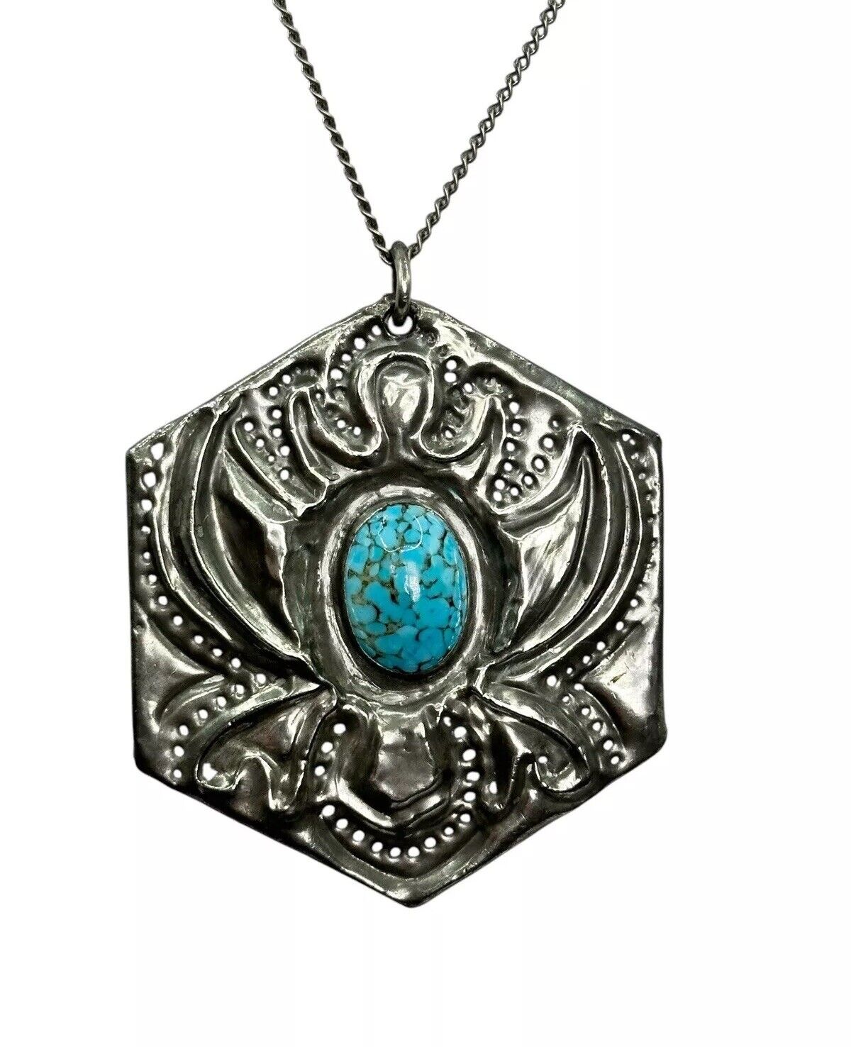 Vintage Native American Peyote Turquoise Stone Pendant Necklace