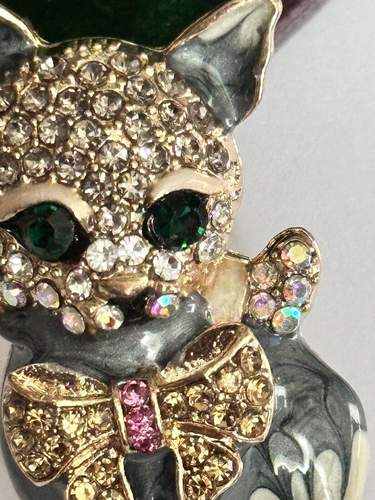 Vintage Enamel Diamanté Cat Brooch