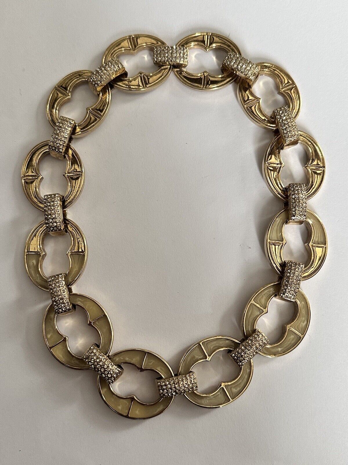 Vintage Gold Plated Enamel Statement Chainlink Necklace
