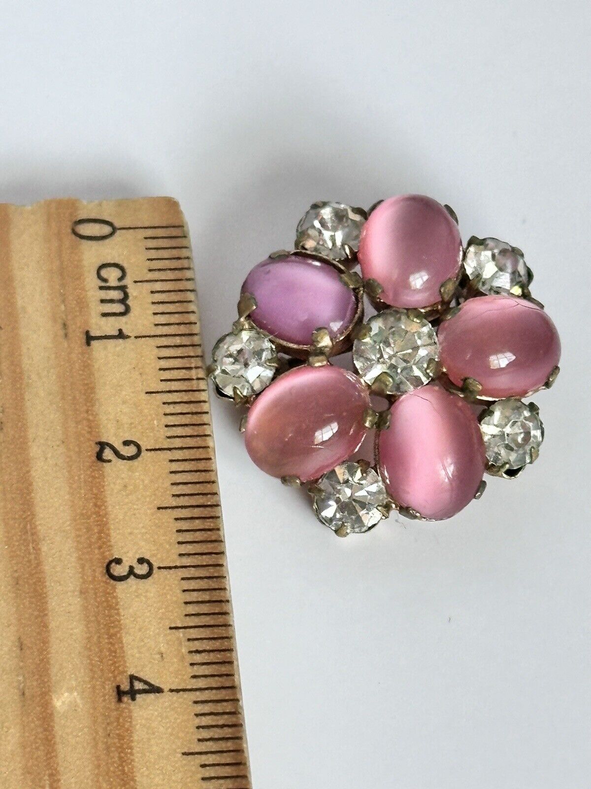 Vintage Purple Pink Satin Stone Flowers Set Of 2 Brooches