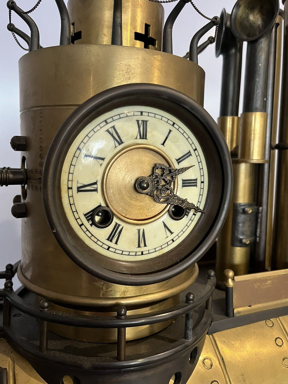 SUBMARINE novelty Brass & Metal Industrial Exhibition Clock. HUGE IN SIZE