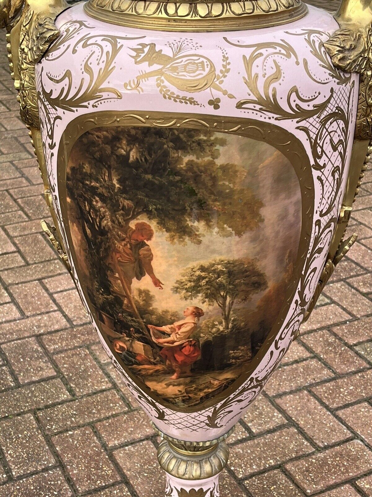 HUGE Freestanding Ormolu Mounted & Porcelain Lidded Urn. 134 Cms Tall.