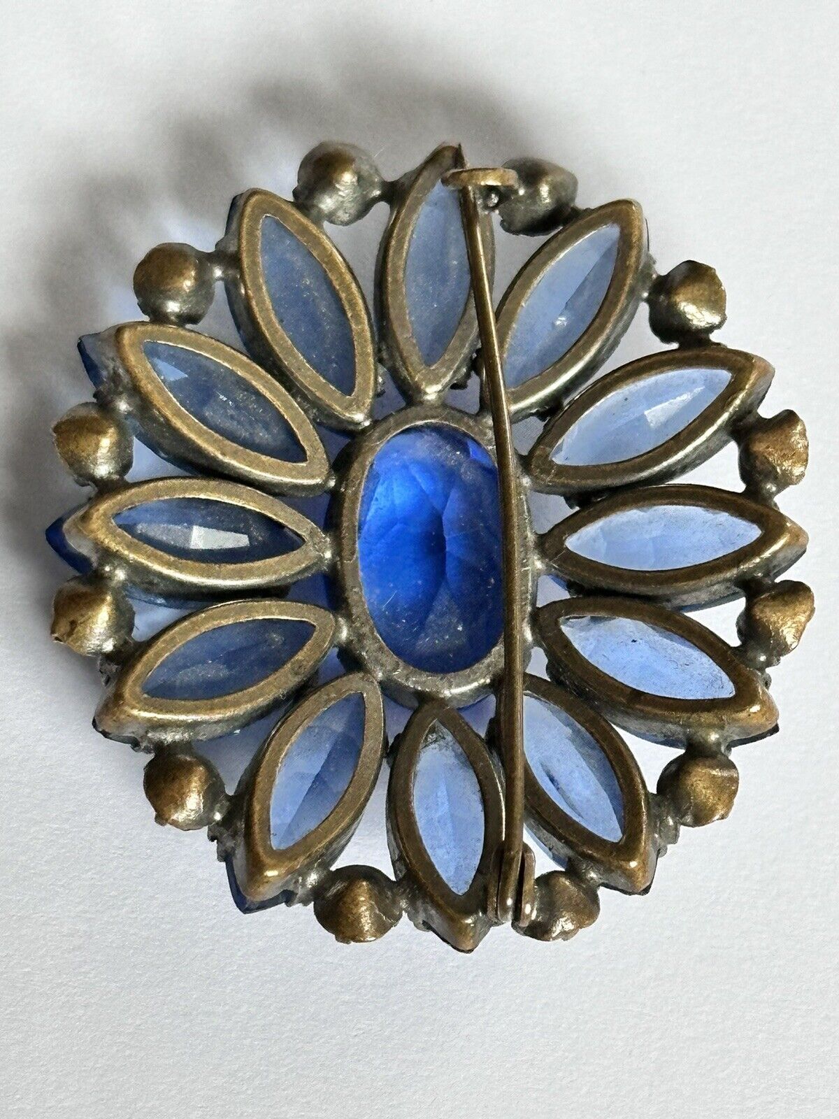 Vintage Blue Stone Flower Brooch