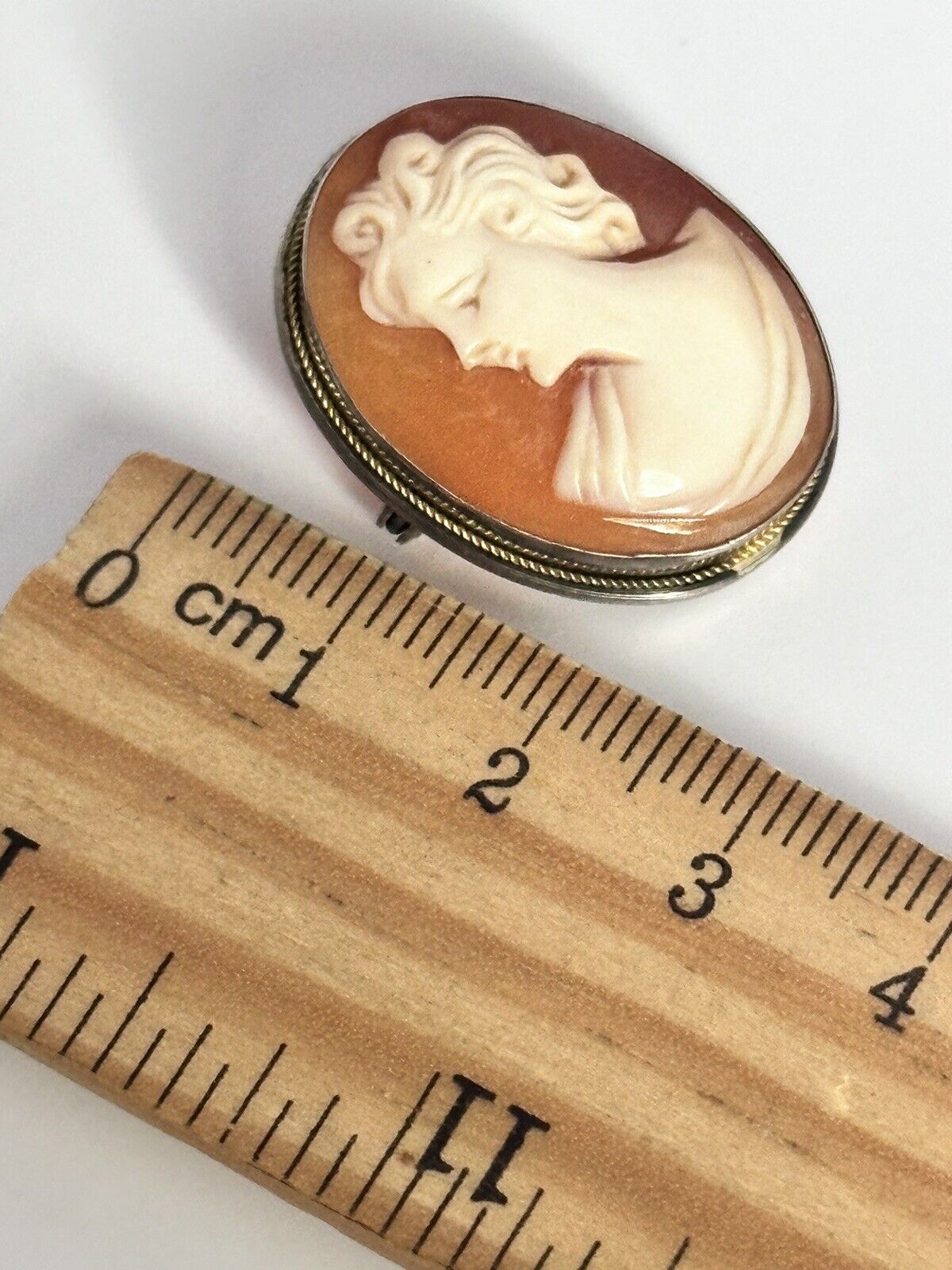 Vintage Silver Shell Carved Cameo Brooch Pendant Stamped 800