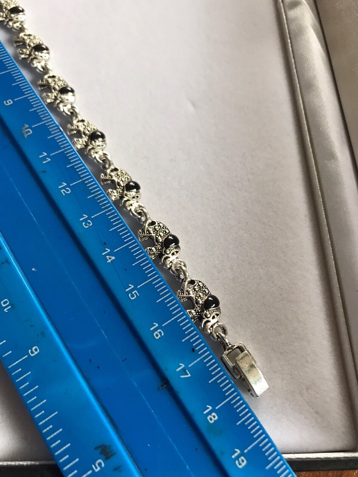 Vintage Silver Tone Black Enamel Elephant Bracelet