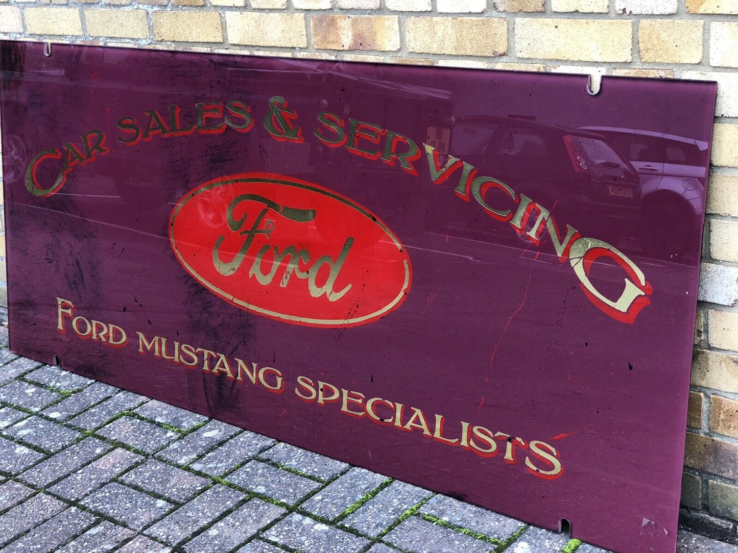 Ford Mustang Glass Garage Shop Sign. HUGE IN SIZE. 183 cms x 78 cms
