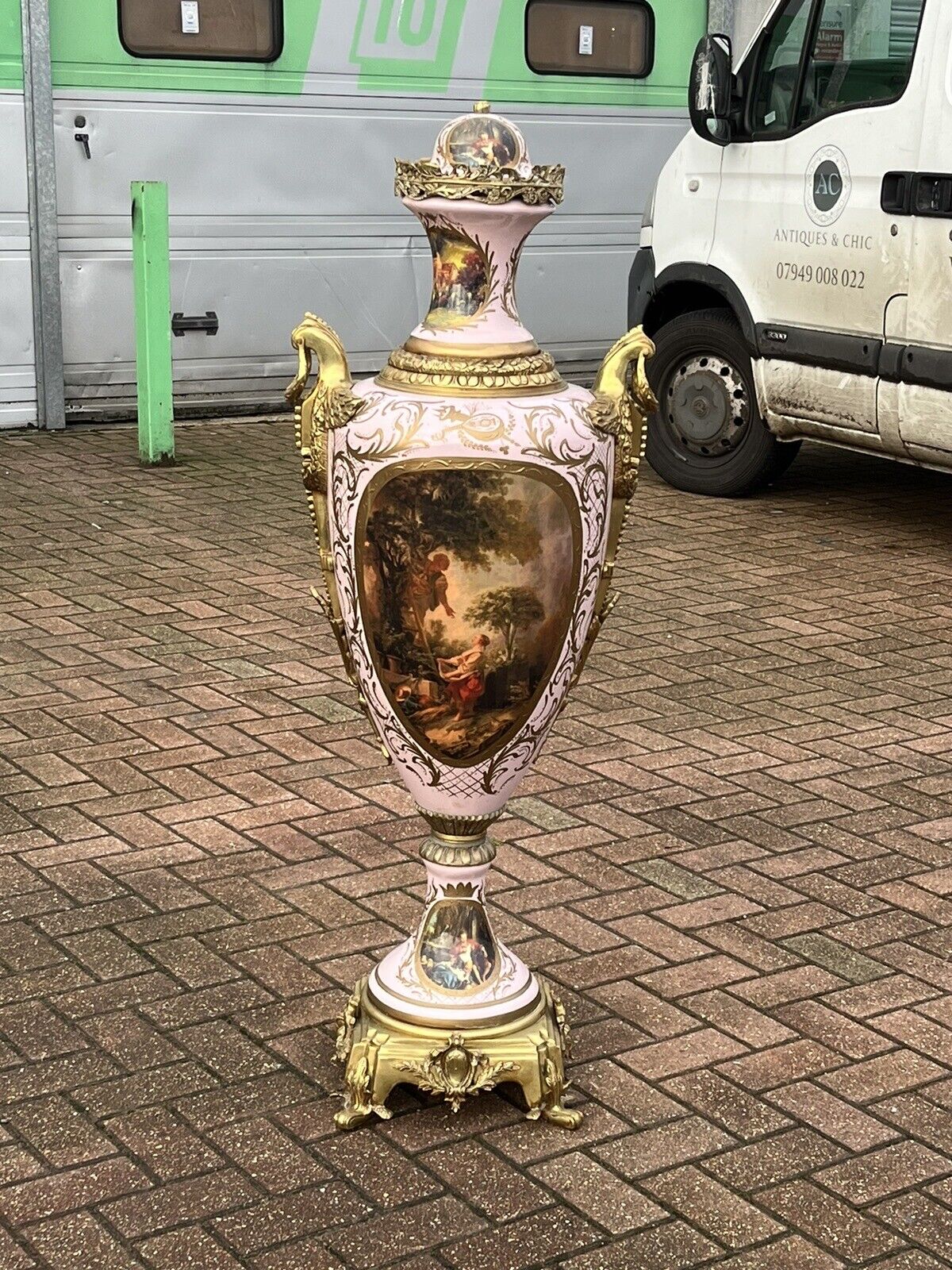 HUGE Freestanding Ormolu Mounted & Porcelain Lidded Urn. 134 Cms Tall.