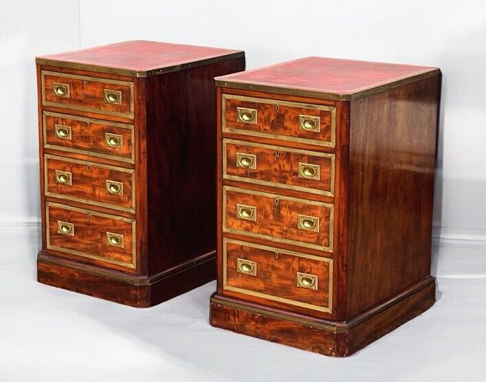 Antique Pair Of Bedside Drawers. Mahogany With Brass Bound Decoration