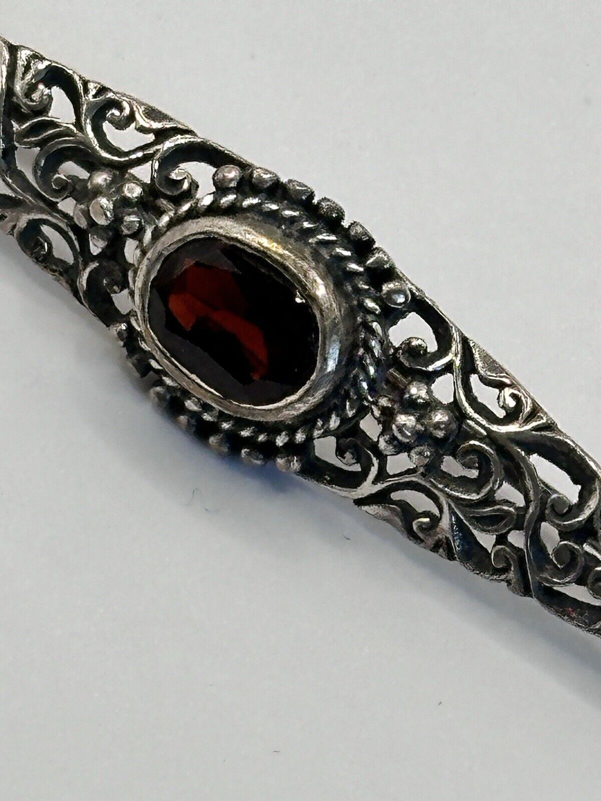 Vintage Silver 925 Red Stone Brooch