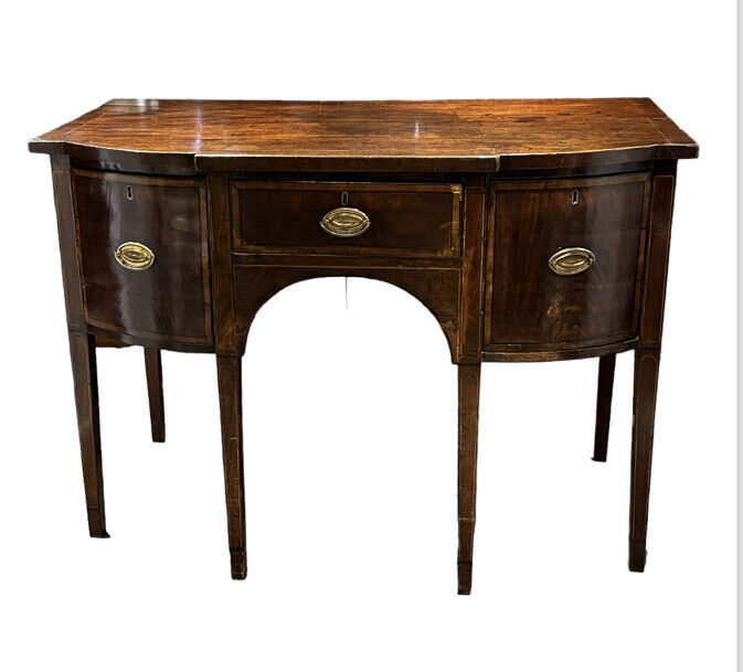 Georgian Inlaid Mahogany Sideboard. Small Proportions. Brass Handles.