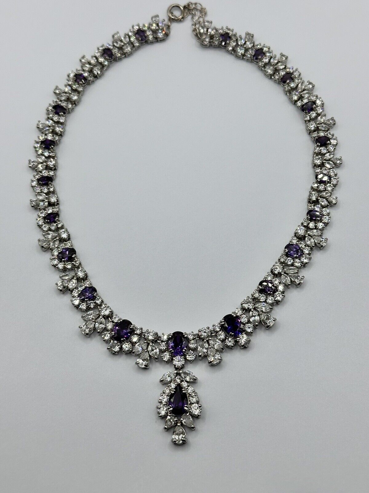 Vintage Statement Purple Clear Diamantés Lavaliere Necklace