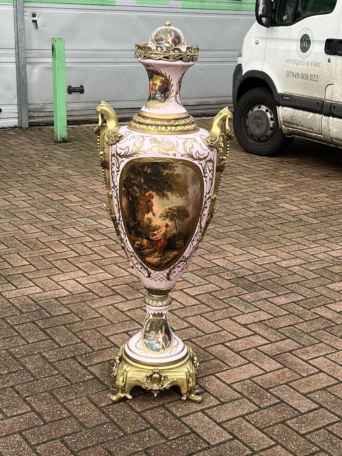 HUGE Freestanding Ormolu Mounted & Porcelain Lidded Urn. 134 Cms Tall.