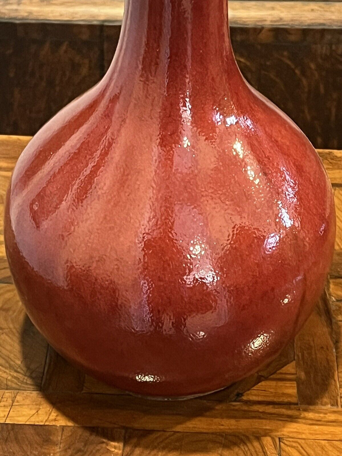 Chinese Vase, Deep Red Glazed, Stamped To Underneath