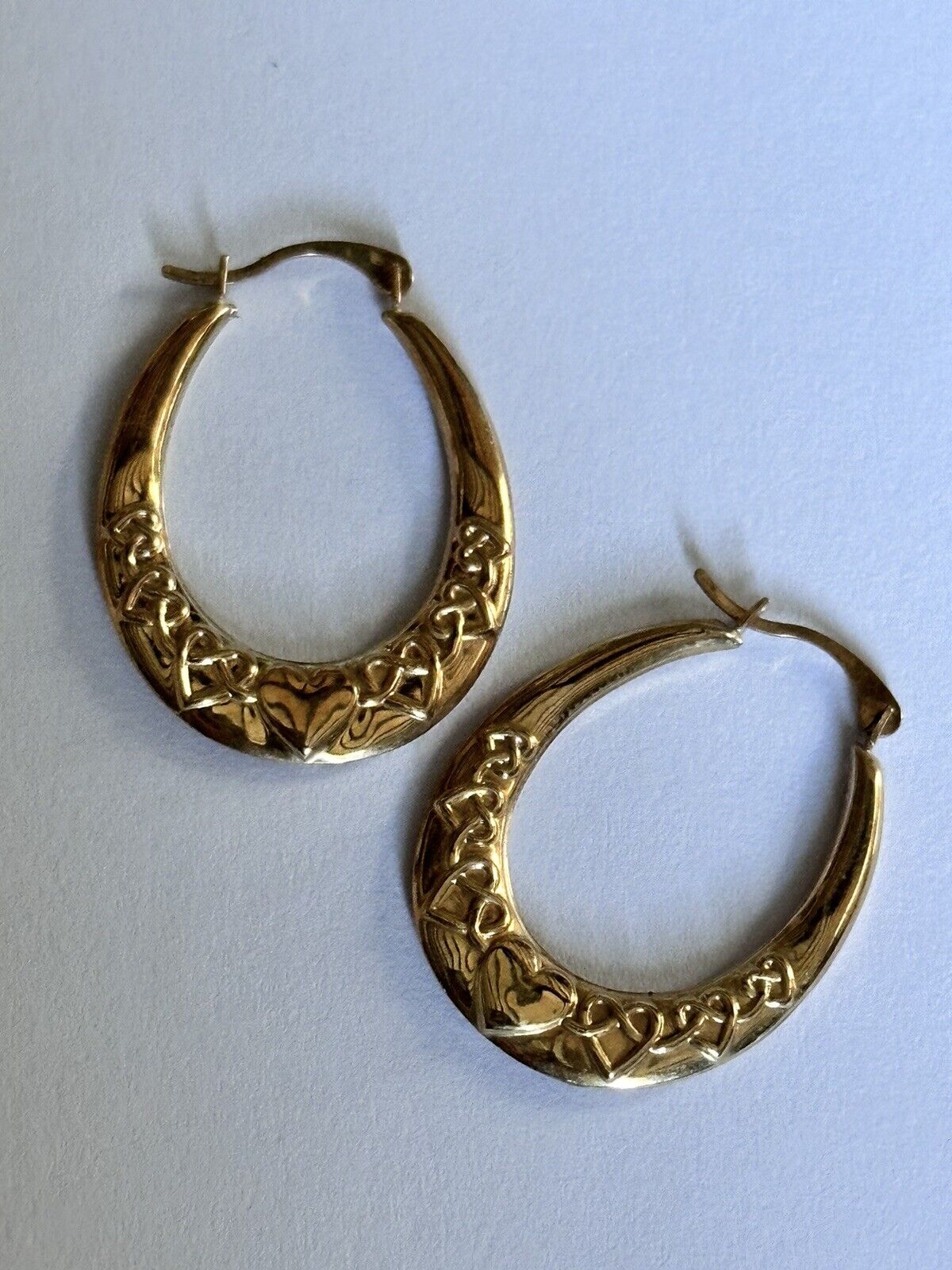 Vintage 9ct Yellow Gold Creole Heart Hoop Earrings