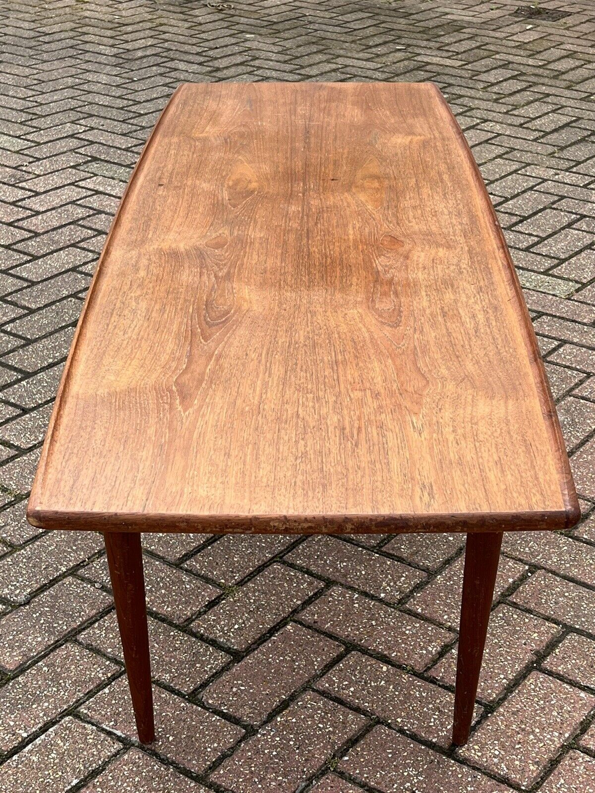 Large Danish Mid Century Teak Surfboard Coffee Table.