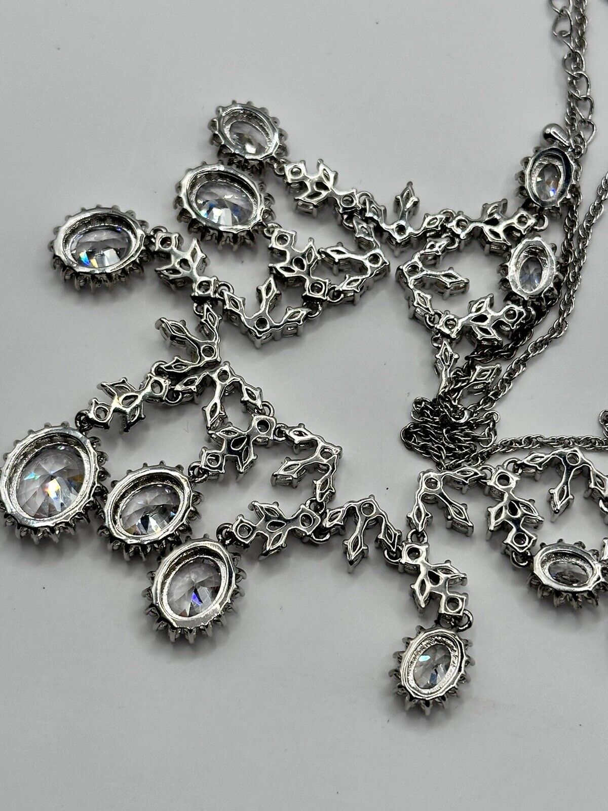 Vintage 1980s Rhodium Plated Necklace Made With Swarovski Crystals
