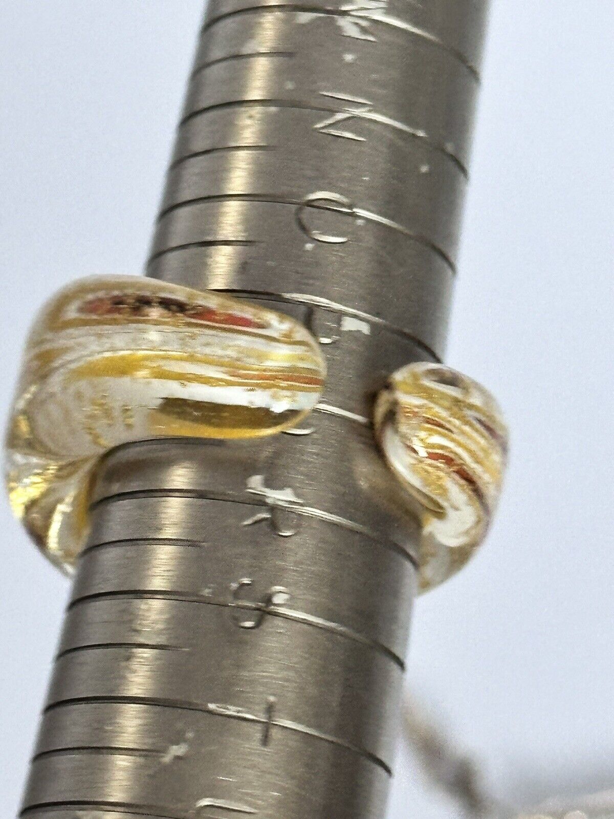 Vintage Gold Murano Glass Pendant On Sterling Silver Chain Matching Ring Set