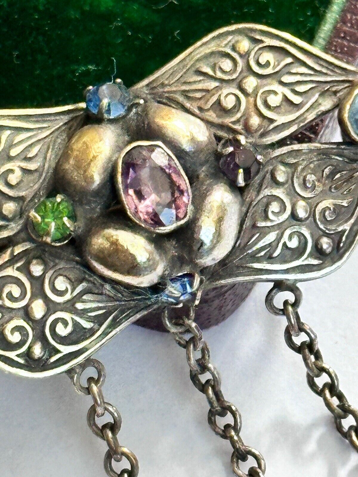 Vintage Antique Metal Czech Glass Multicoloured Brooch
