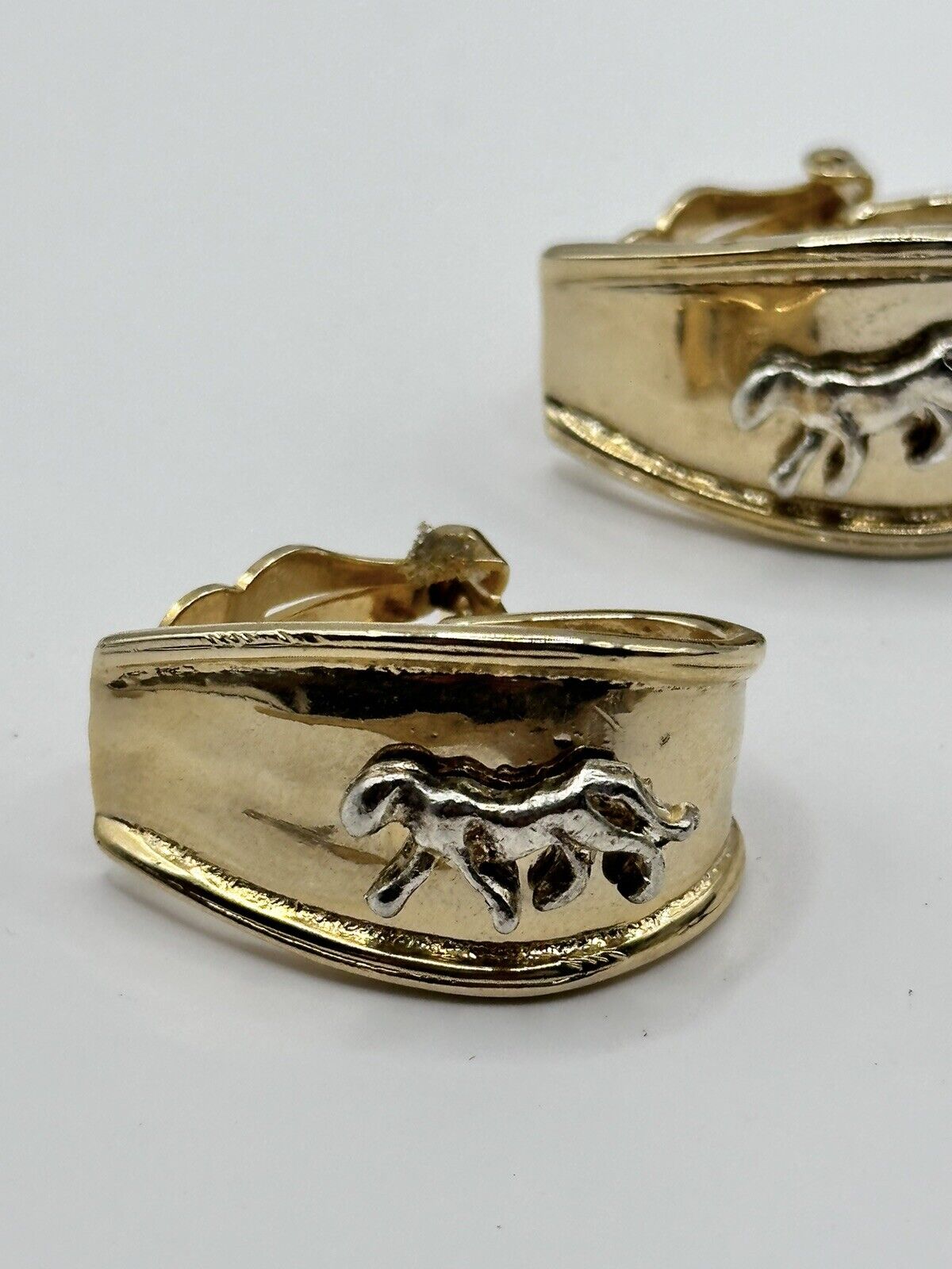 Vintage Gold Silver Tone Panther Clip On Earrings