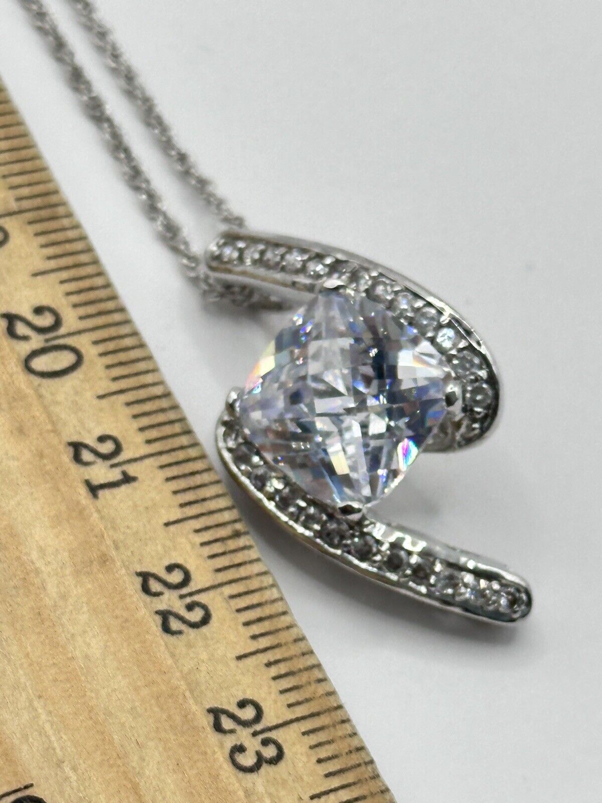 Vintage Rhodium Plated Clear Crystal Drop Necklace