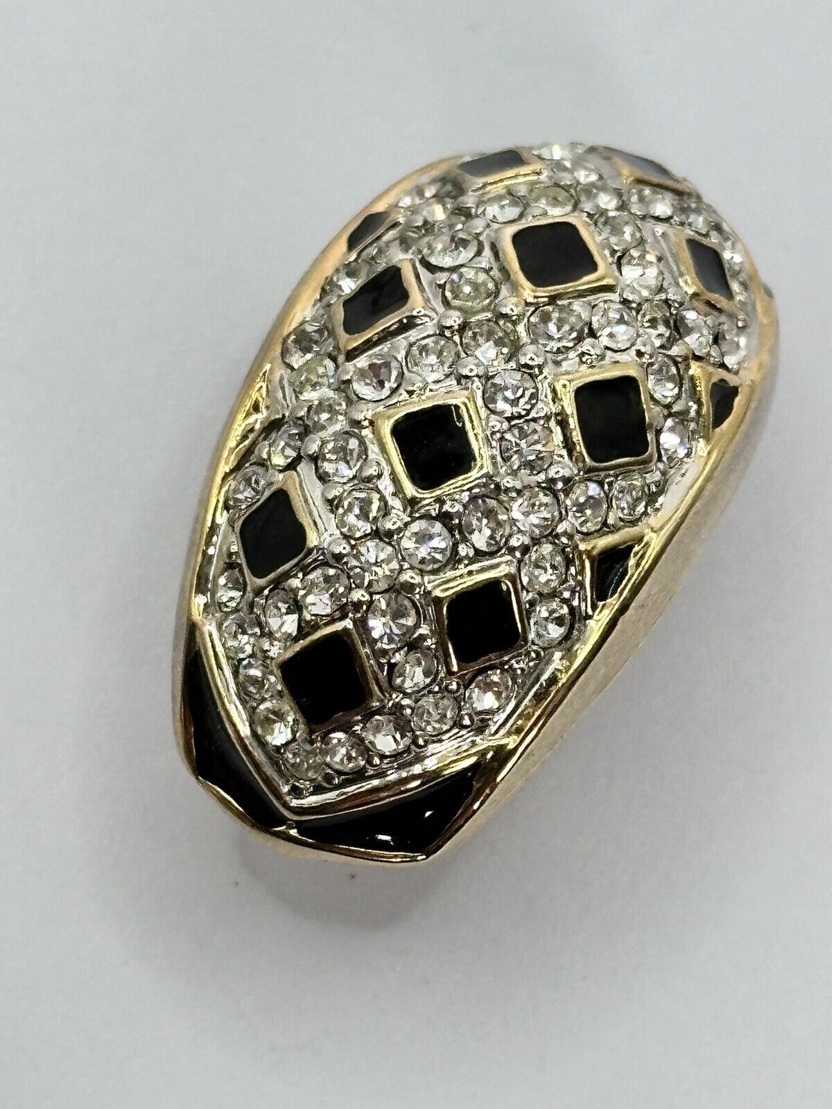 Vintage Gold Plated Black Enamel Diamanté Clip On Earrings