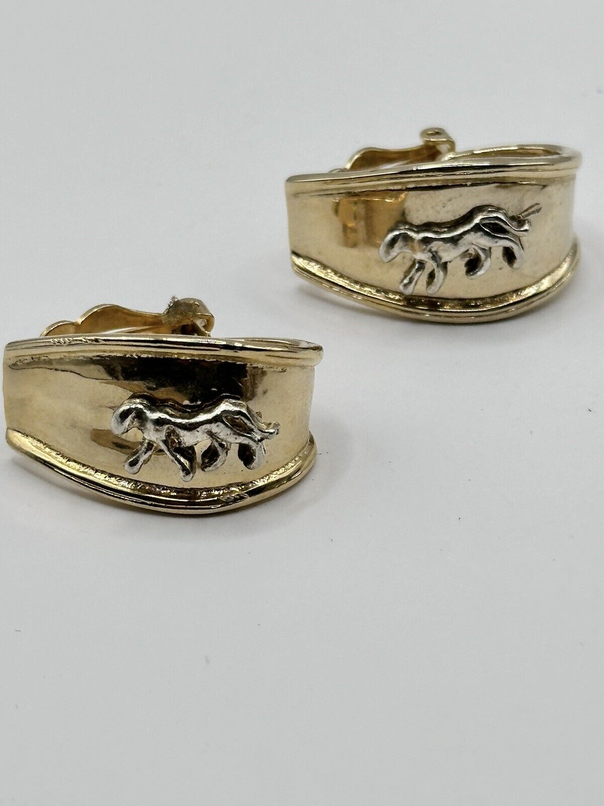 Vintage Gold Silver Tone Panther Clip On Earrings