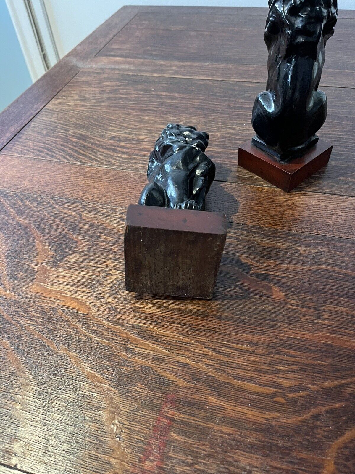 Edwardian Lion Figures On Wooden Bases