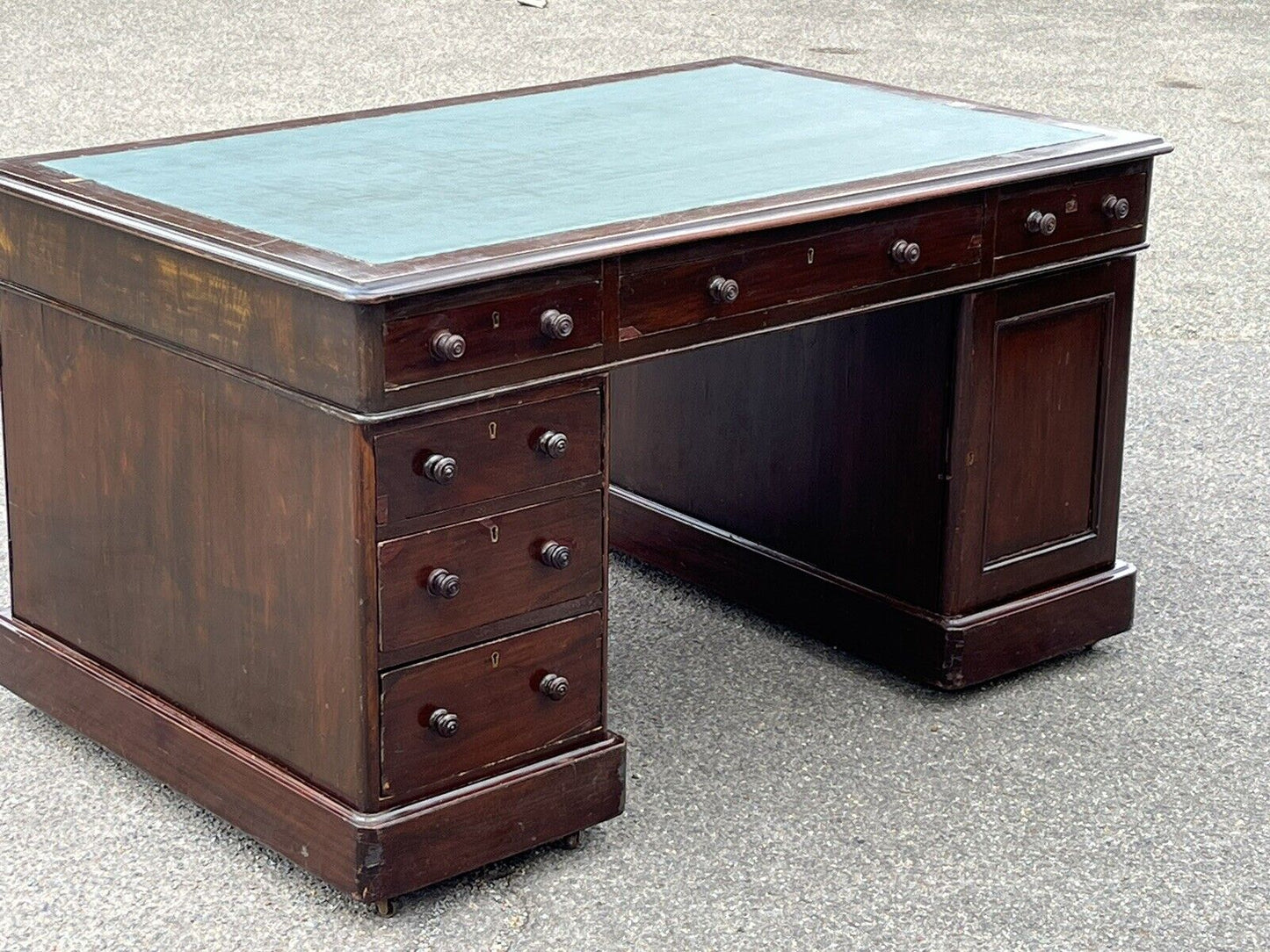 19thC  Double Sided Mahogany Partners Pedestal Desk. Drawers & Cupboards.