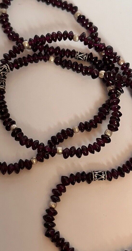 Vintage Garnet Beaded Long Length Necklace