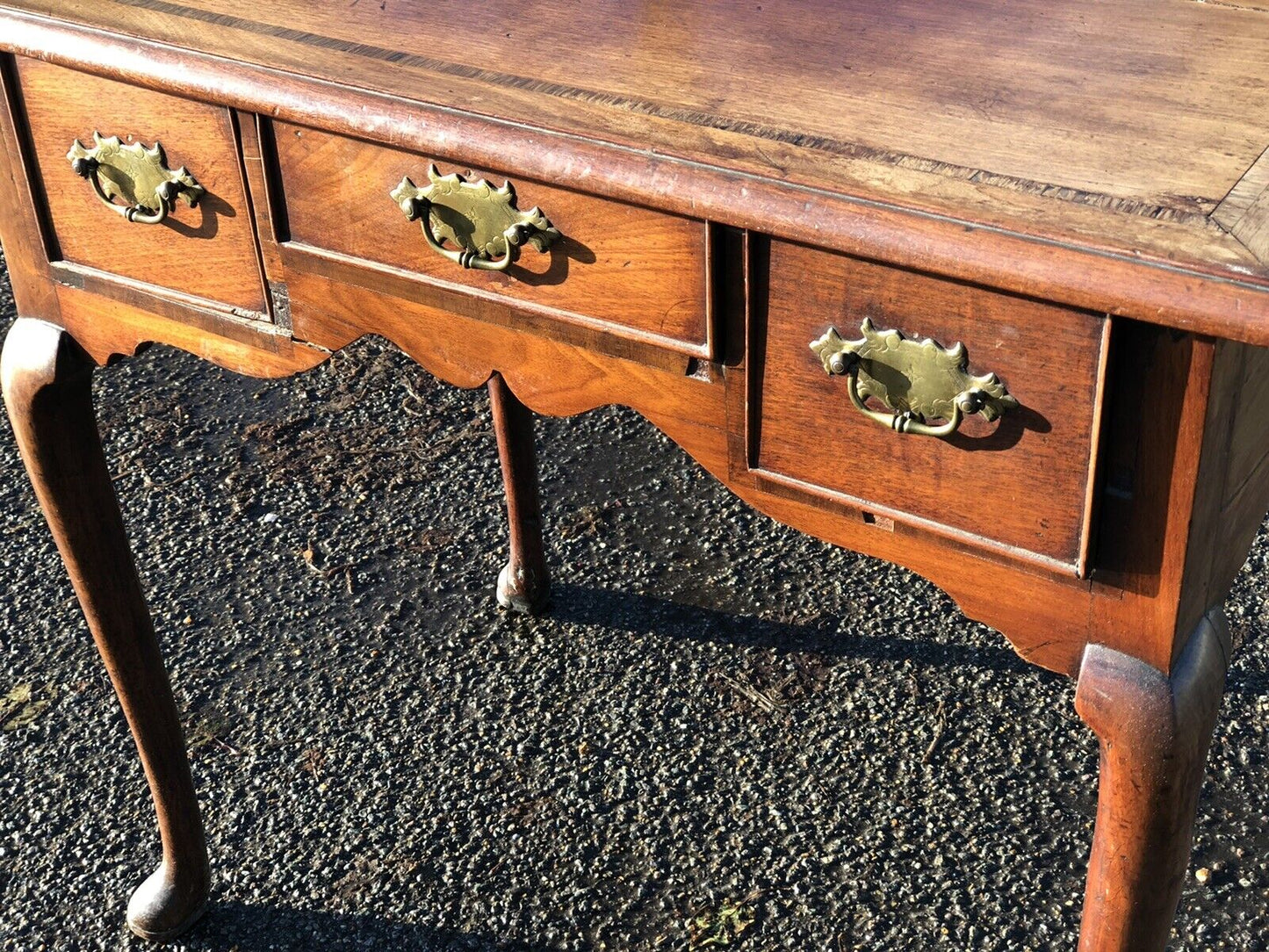Georgian Walnut Lowboy With Brass Handles. Make Great Hall Or Console Table