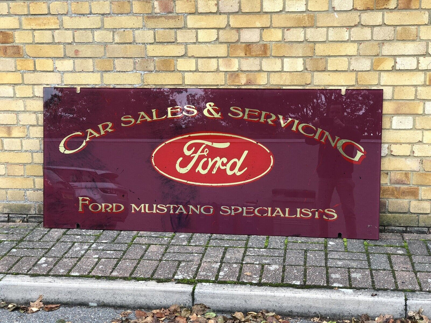 Ford Mustang Glass Garage Shop Sign. HUGE IN SIZE. 183 cms x 78 cms