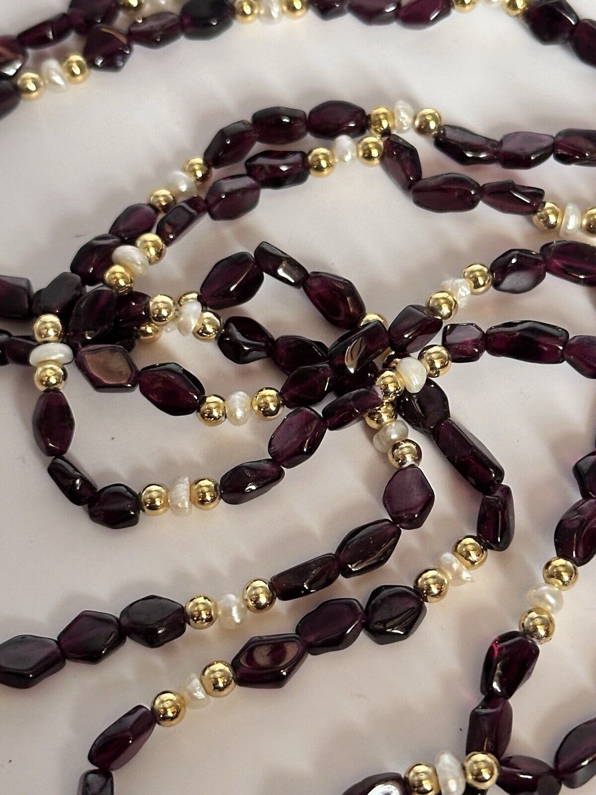 Vintage Garnet Freshwater Pearl Long Length Necklace