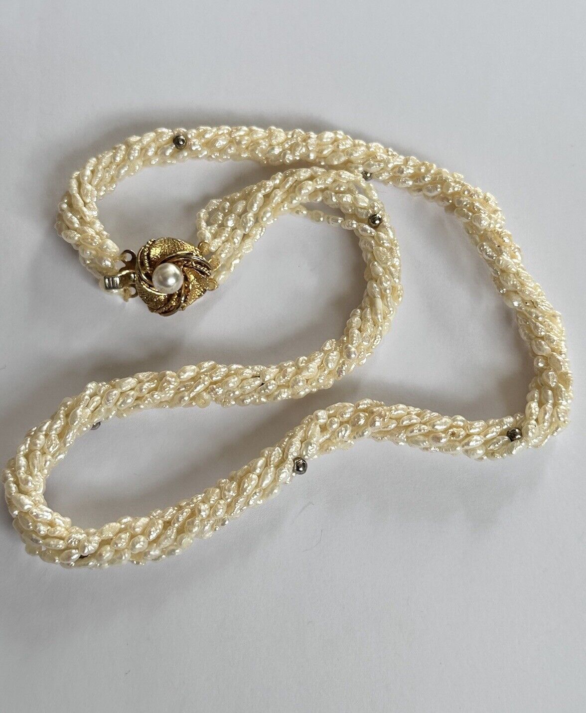 Vintage Multi Strand Cluster Pearls With Gilded Silver Clasp