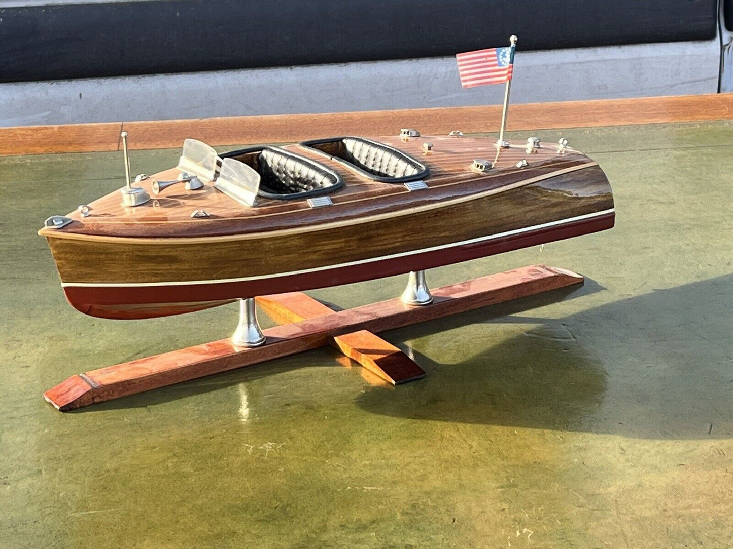 Large Highly Detailed Wooden Model Of A Motor Boat