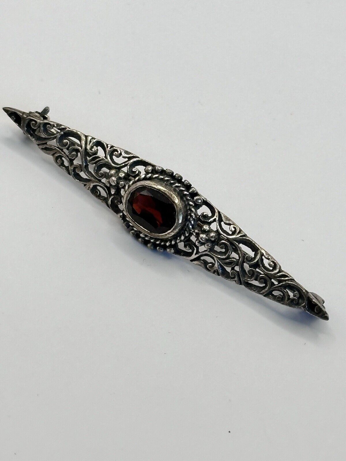 Vintage Silver 925 Red Stone Brooch
