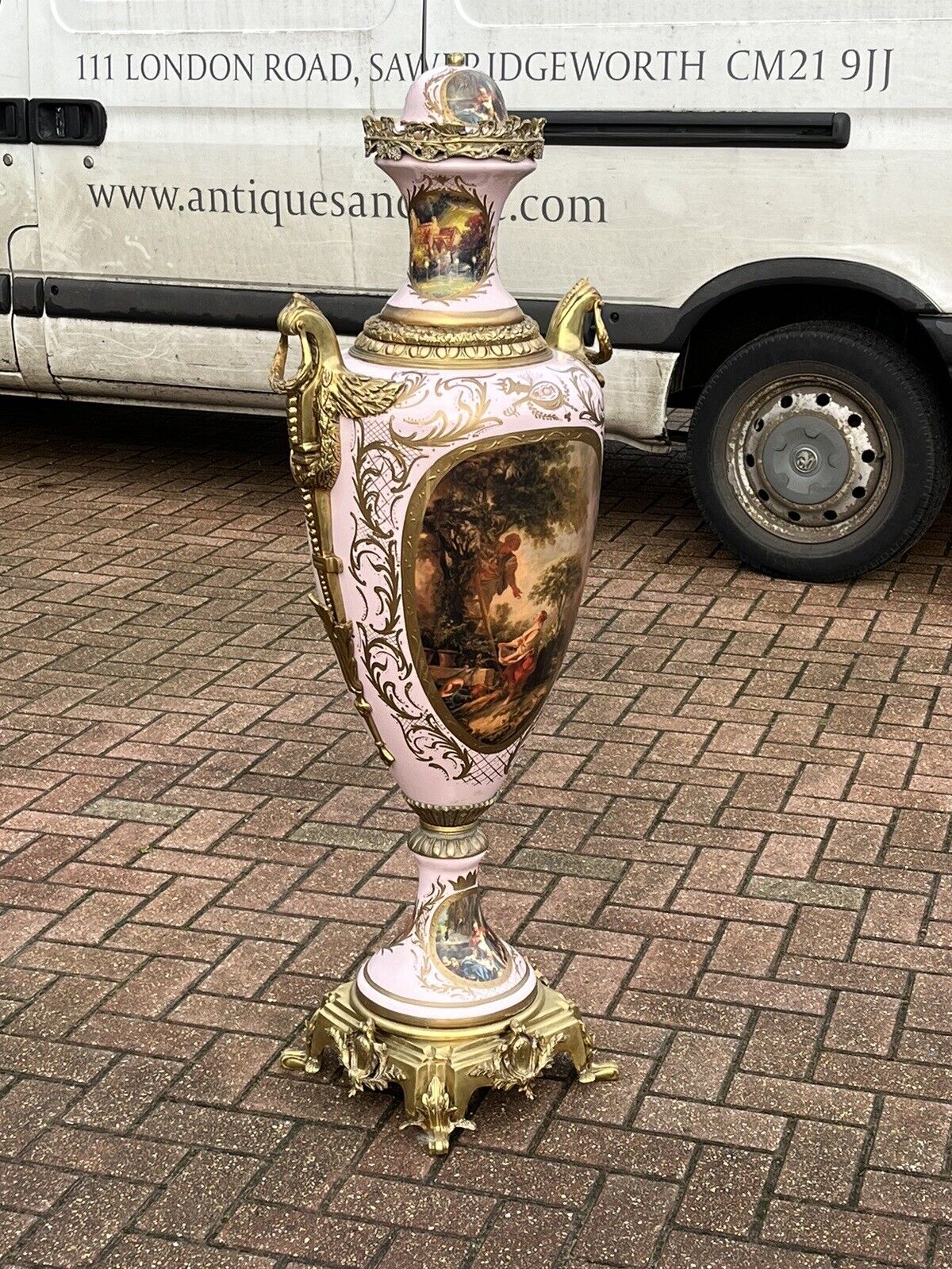 HUGE Freestanding Ormolu Mounted & Porcelain Lidded Urn. 134 Cms Tall.